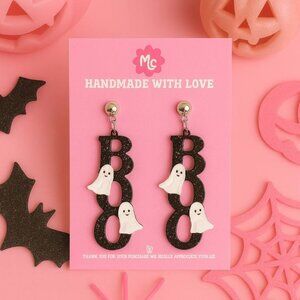 BOO Ghost Earrings — Cute Halloween Dangle Spooky Season Jewelry